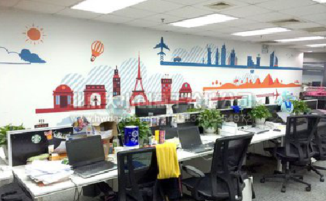 黄梅教你设计办公室墙绘的方法。